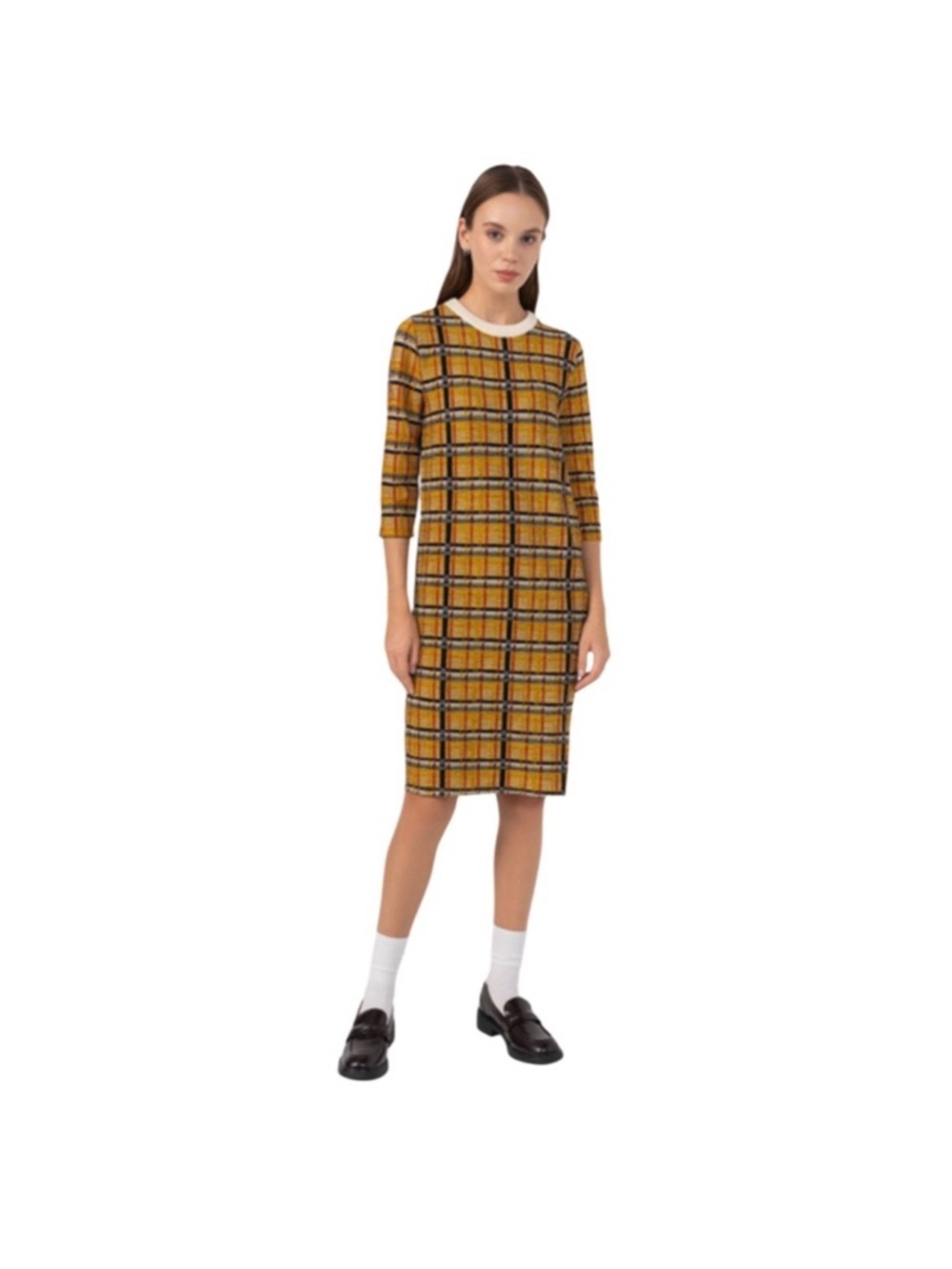 Zara Midi Dress Womens Small Yellow Plaid Harvest 3/4 Sleeves Bloggers Fave Boho